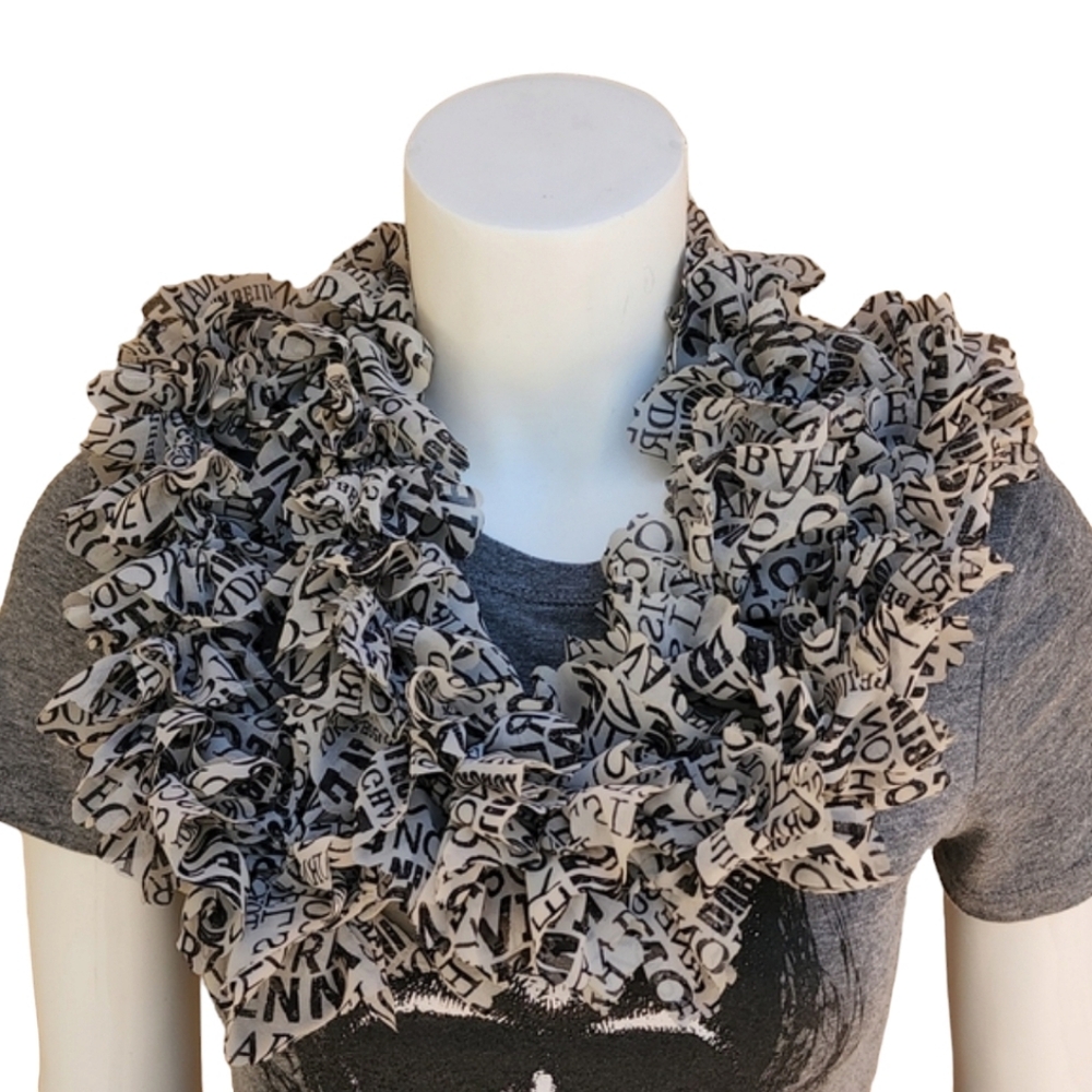 Vintage Handmade Chiffon Pom Pom Scarf Two Scarves Shreds Polka Dots US Cities - Picture 7 of 16